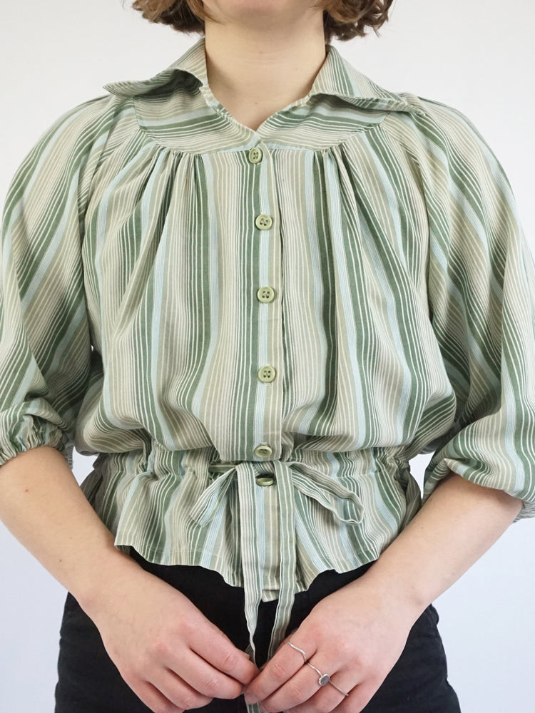 Green Striped Smock Shirt - M