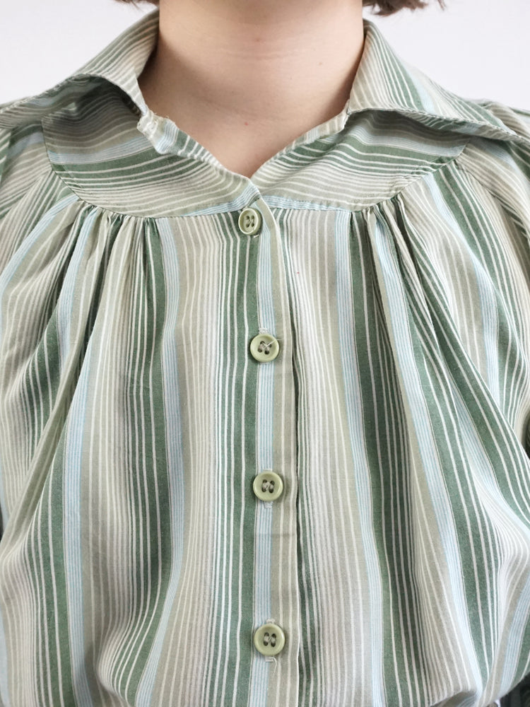 Green Striped Smock Shirt - M