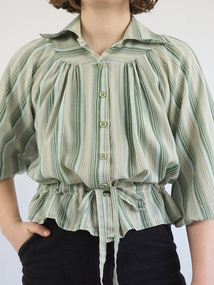 Green Striped Smock Shirt - M