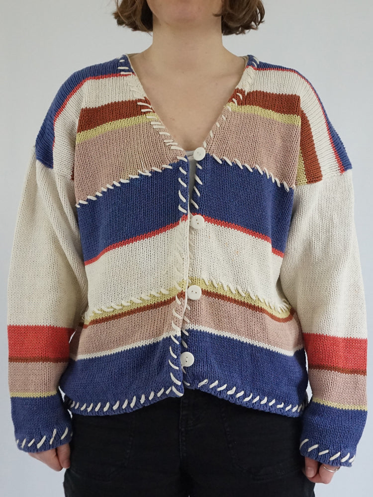 Striped Cotton Cardigan - L