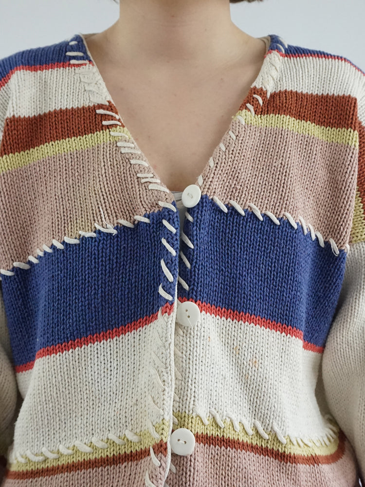 Striped Cotton Cardigan - L