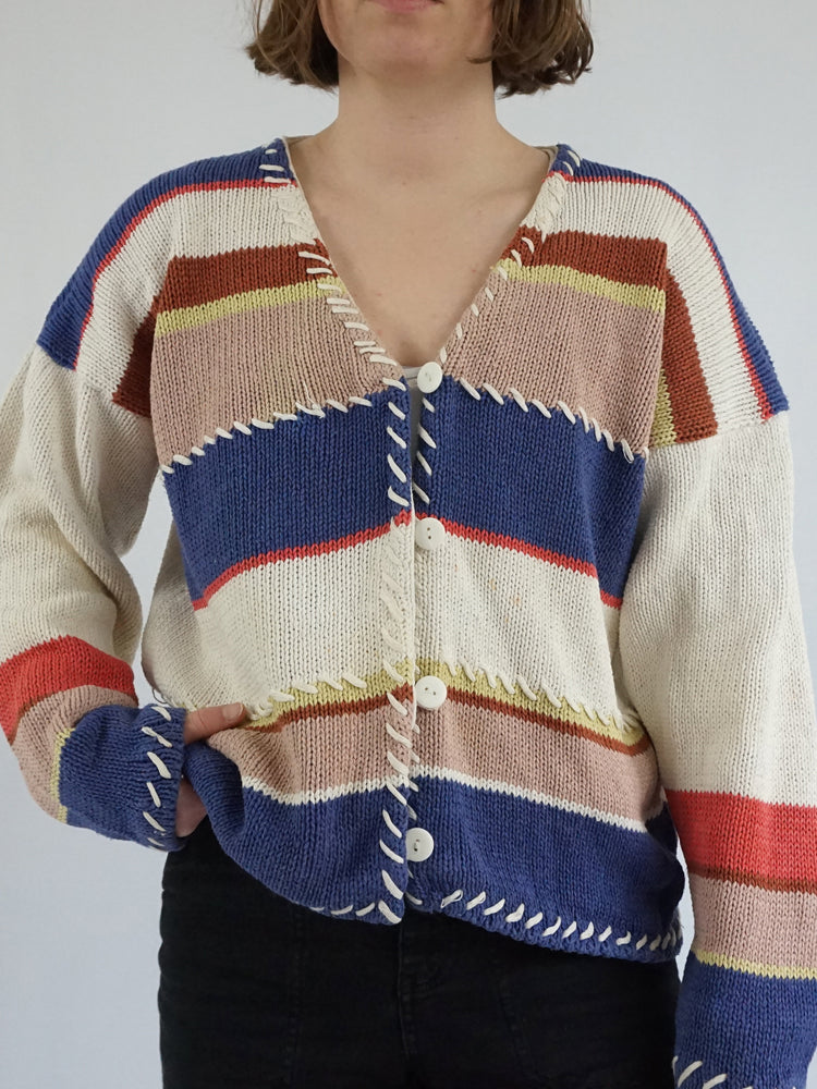 Striped Cotton Cardigan - L