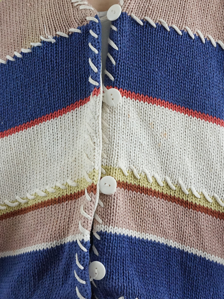 Striped Cotton Cardigan - L