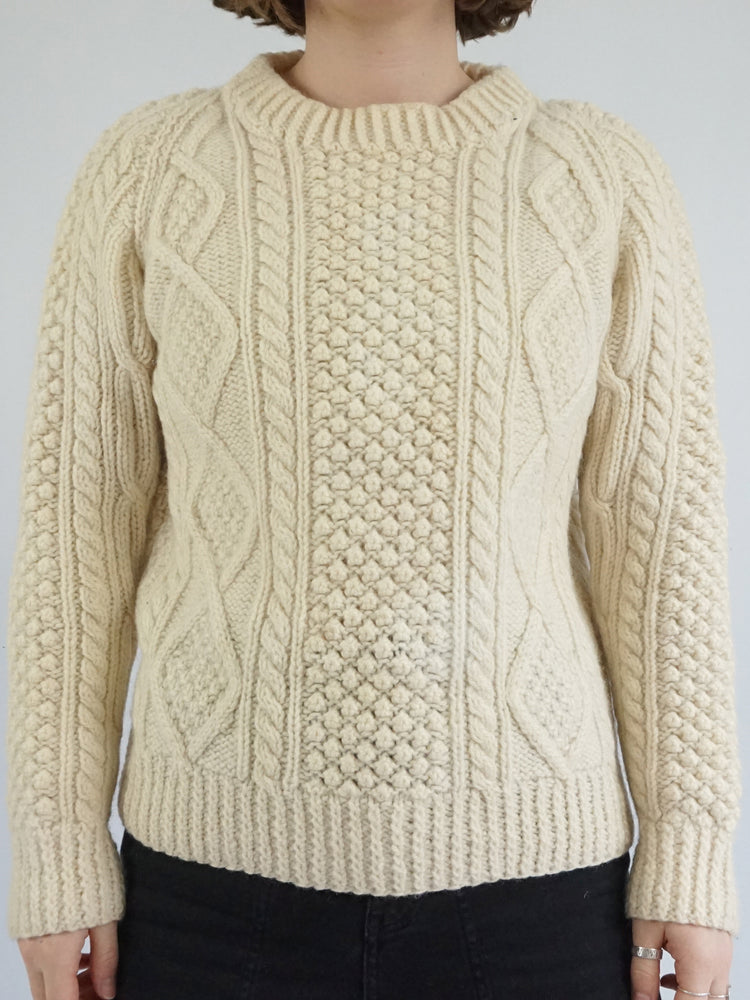 Chunky Patterned Aran Jumper - M