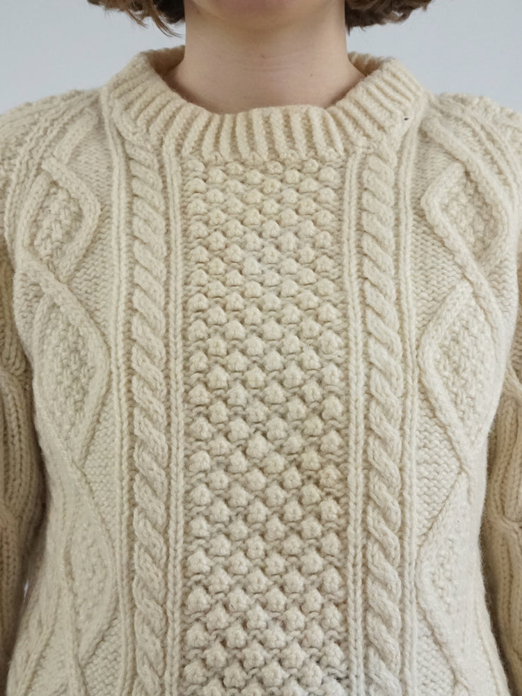 Chunky Patterned Aran Jumper - M