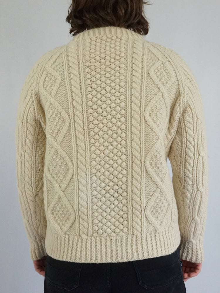 Chunky Patterned Aran Jumper - M