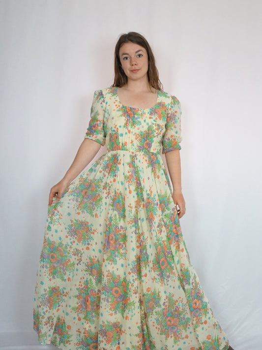 California Yellow Floral Prairie Dress - M