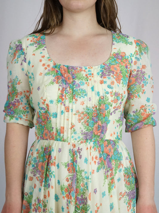 California Yellow Floral Prairie Dress - M