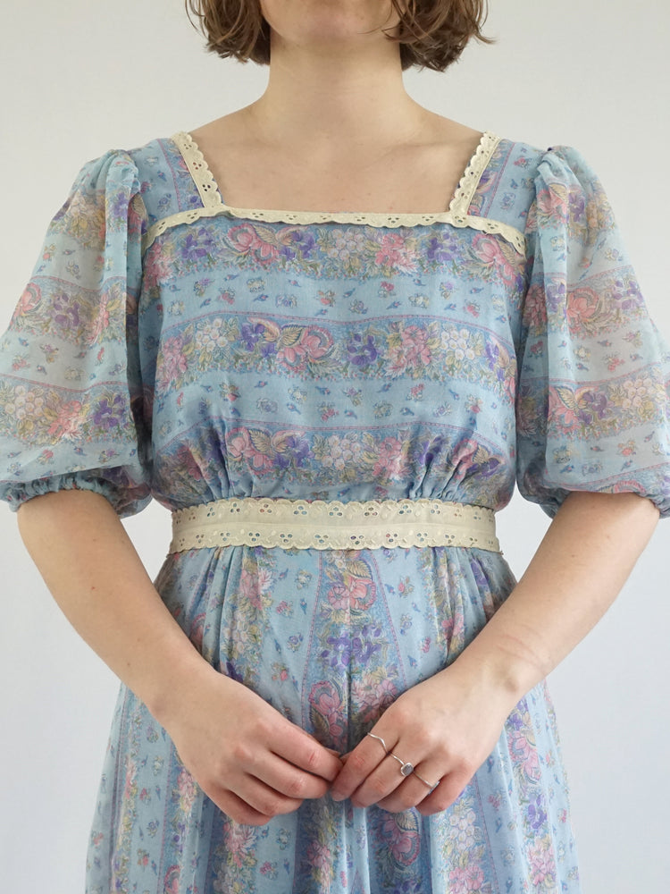 Blue Panelled Prairie Dress - M