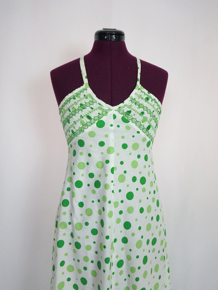 Smocked Polka Dot Halterneck Dress - XS