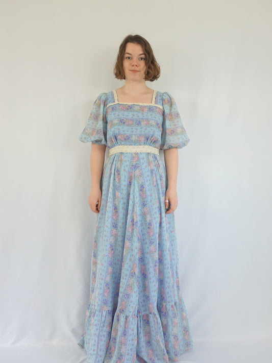 Blue Panelled Prairie Dress - M