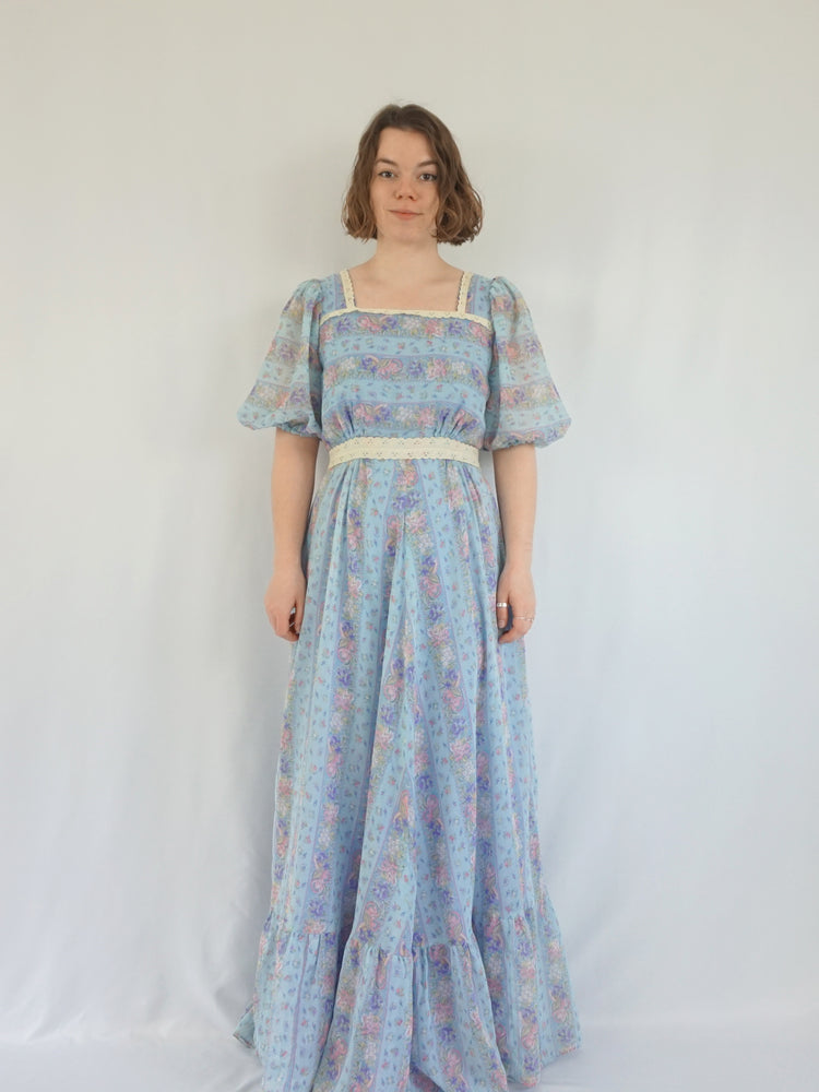 Blue Panelled Prairie Dress - M