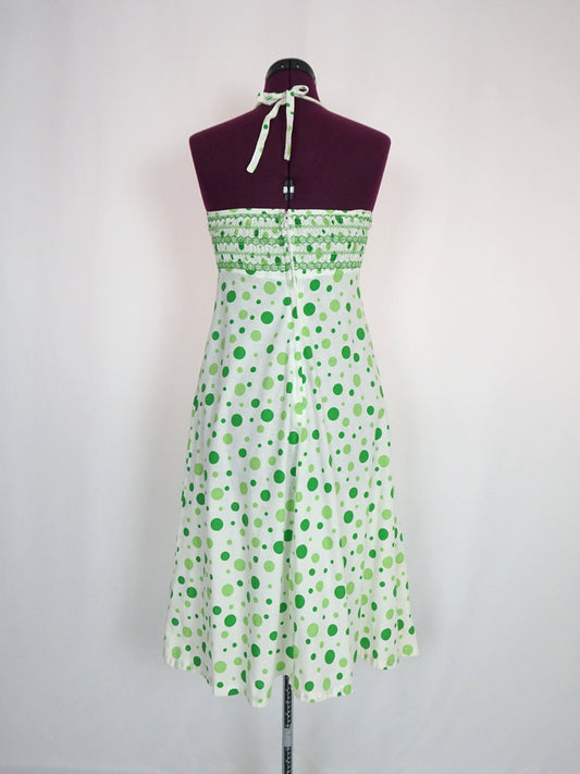 Smocked Polka Dot Halterneck Dress - XS