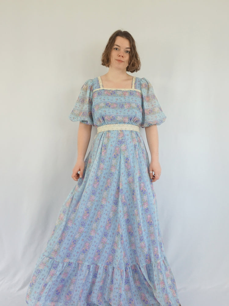 Blue Panelled Prairie Dress - M