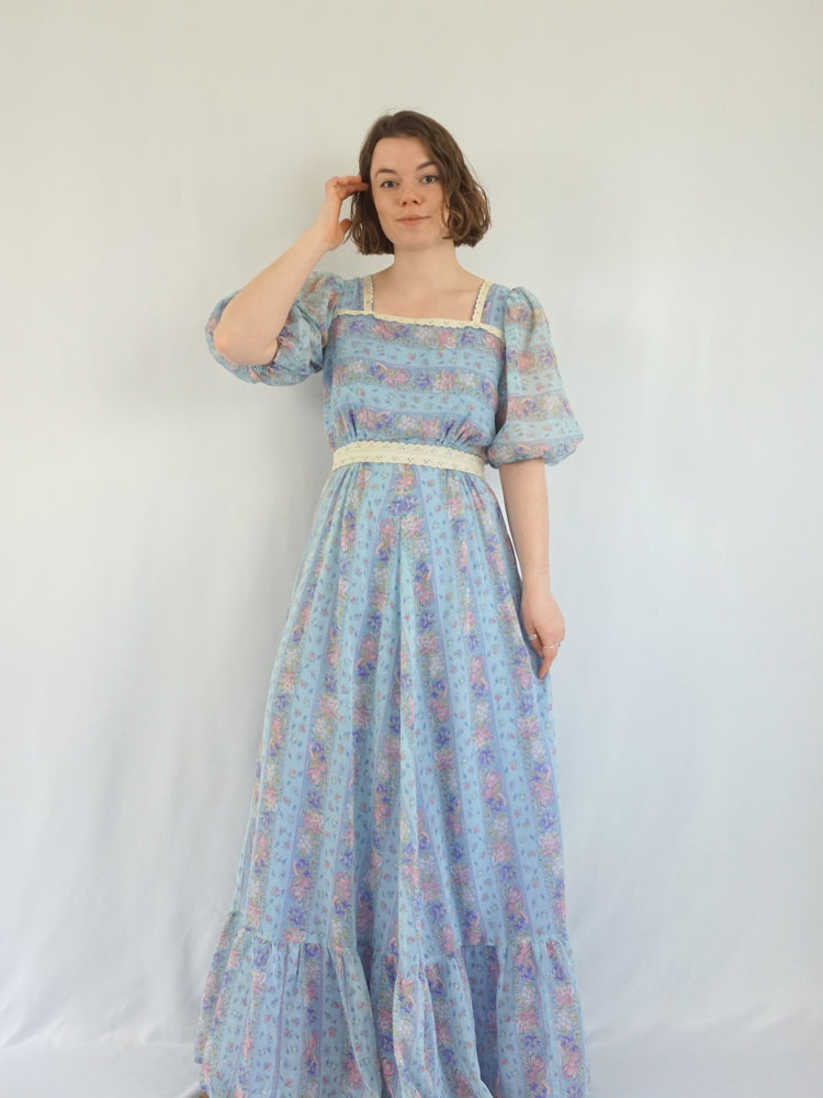 Blue Panelled Prairie Dress - M