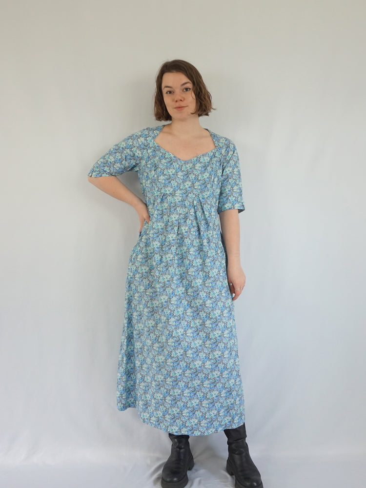 Blue Floral Maxi Dress - L