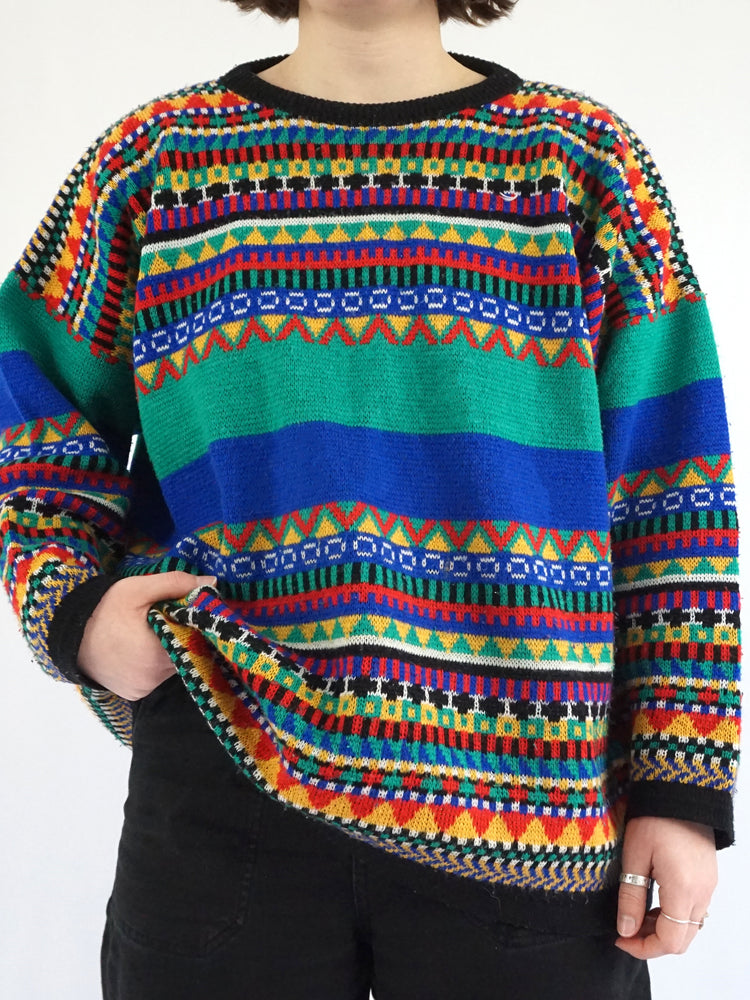 Colourful Funky Patterned Jumper - XL