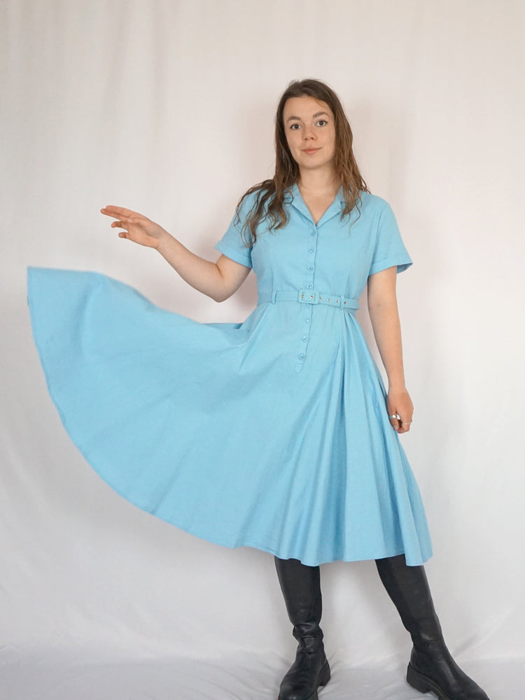 Heavy Cotton Blue Midi Dress - M