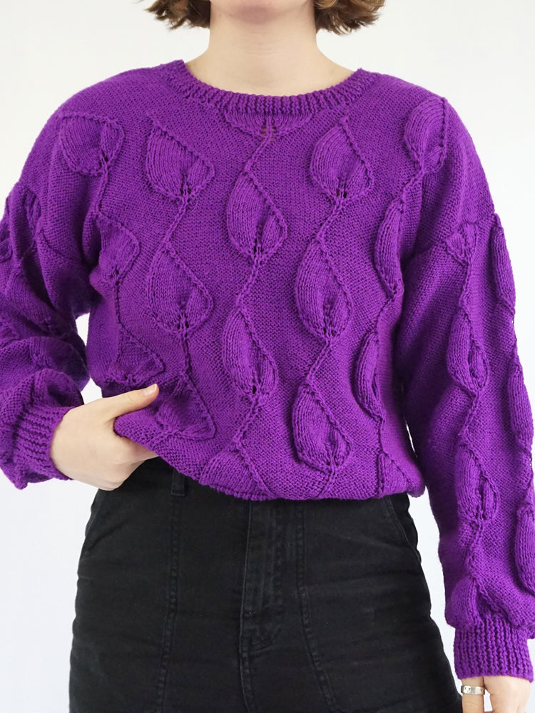 Purple 3D Leaf Patterned Jumper - M