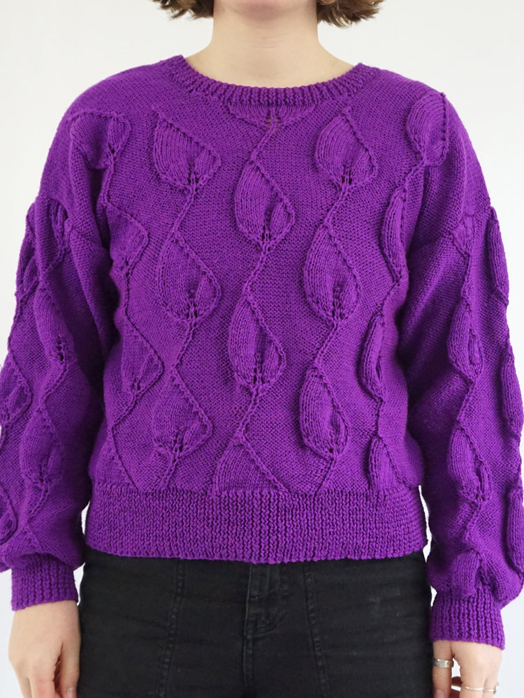 Purple 3D Leaf Patterned Jumper - M