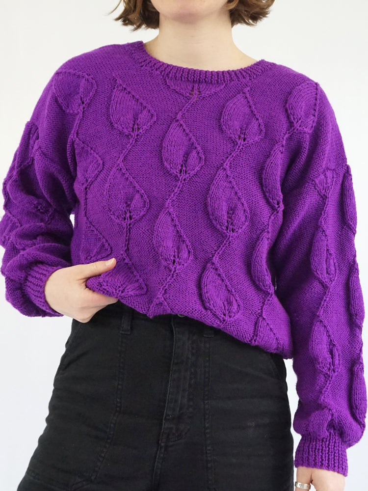 Purple 3D Leaf Patterned Jumper - M