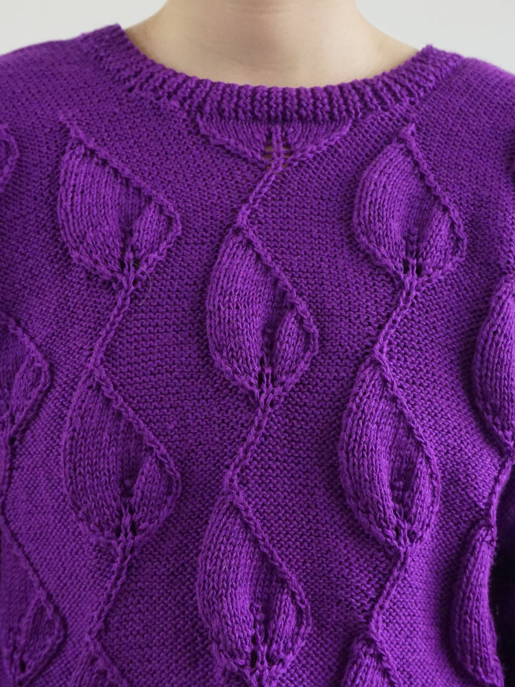 Purple 3D Leaf Patterned Jumper - M