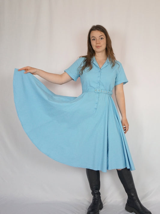 Heavy Cotton Blue Midi Dress - M