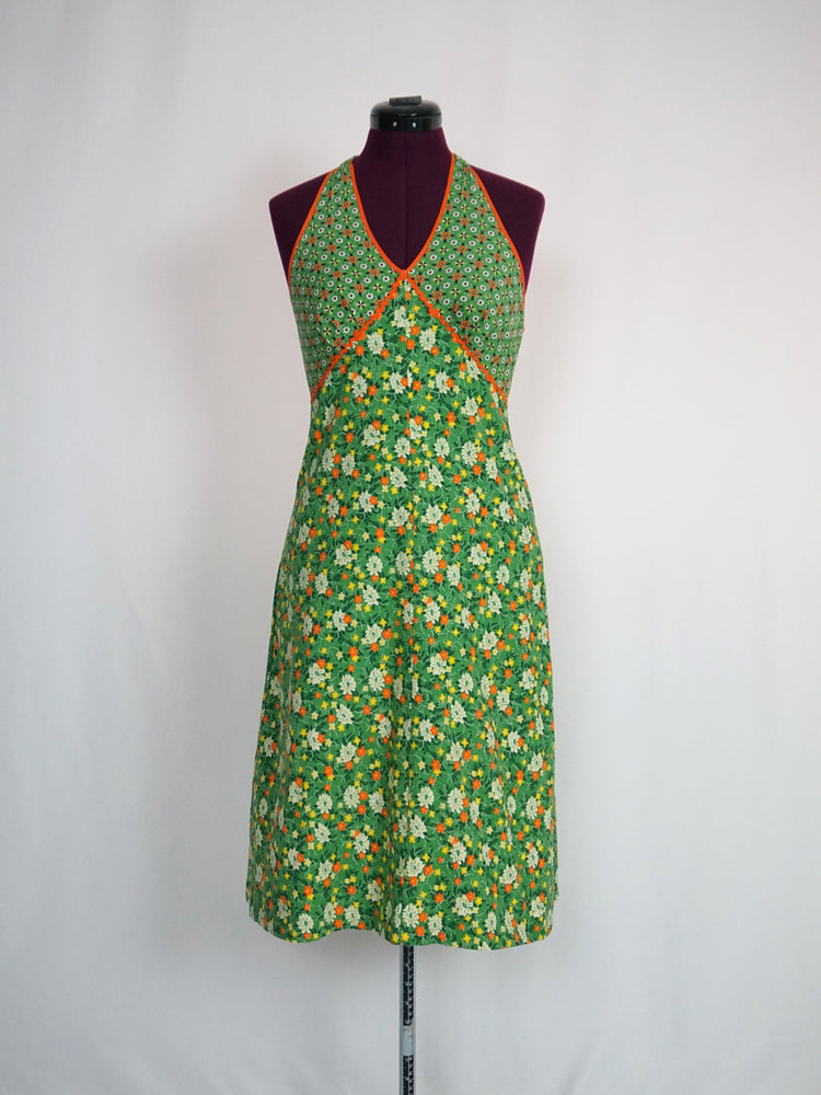 Green Floral Cotton Halterneck Dress - XS