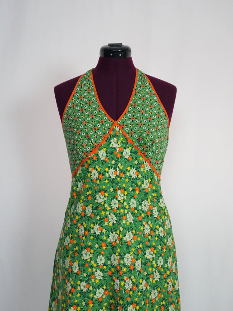 Green Floral Cotton Halterneck Dress - XS