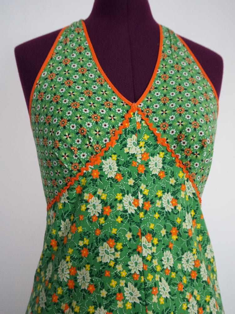 Green Floral Cotton Halterneck Dress - XS