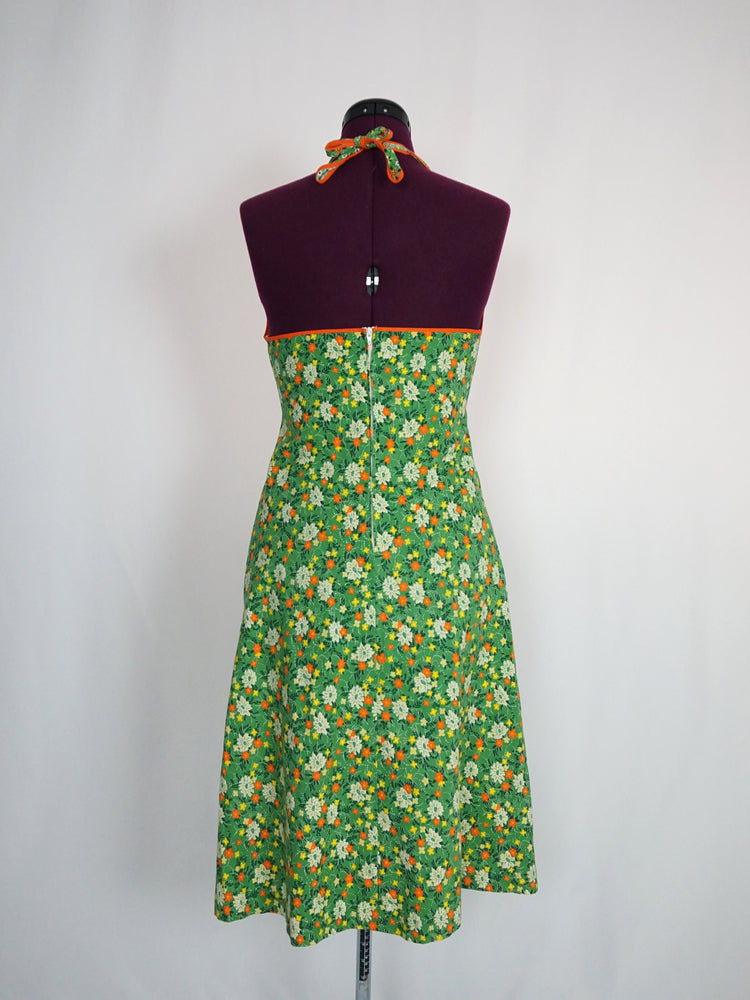 Green Floral Cotton Halterneck Dress - XS