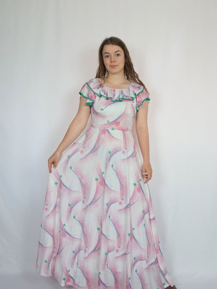 Leaf Patterned Maxi Dress - M