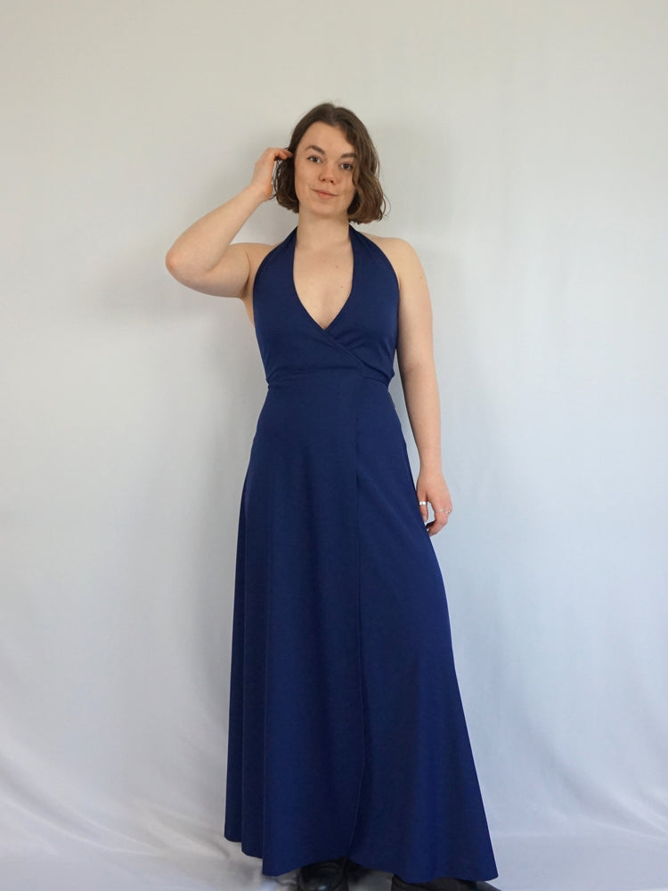 Navy Halterneck Maxi Dress - XS