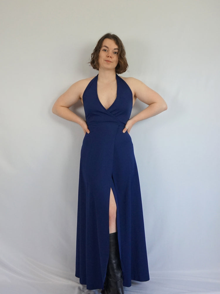 Navy Halterneck Maxi Dress - XS