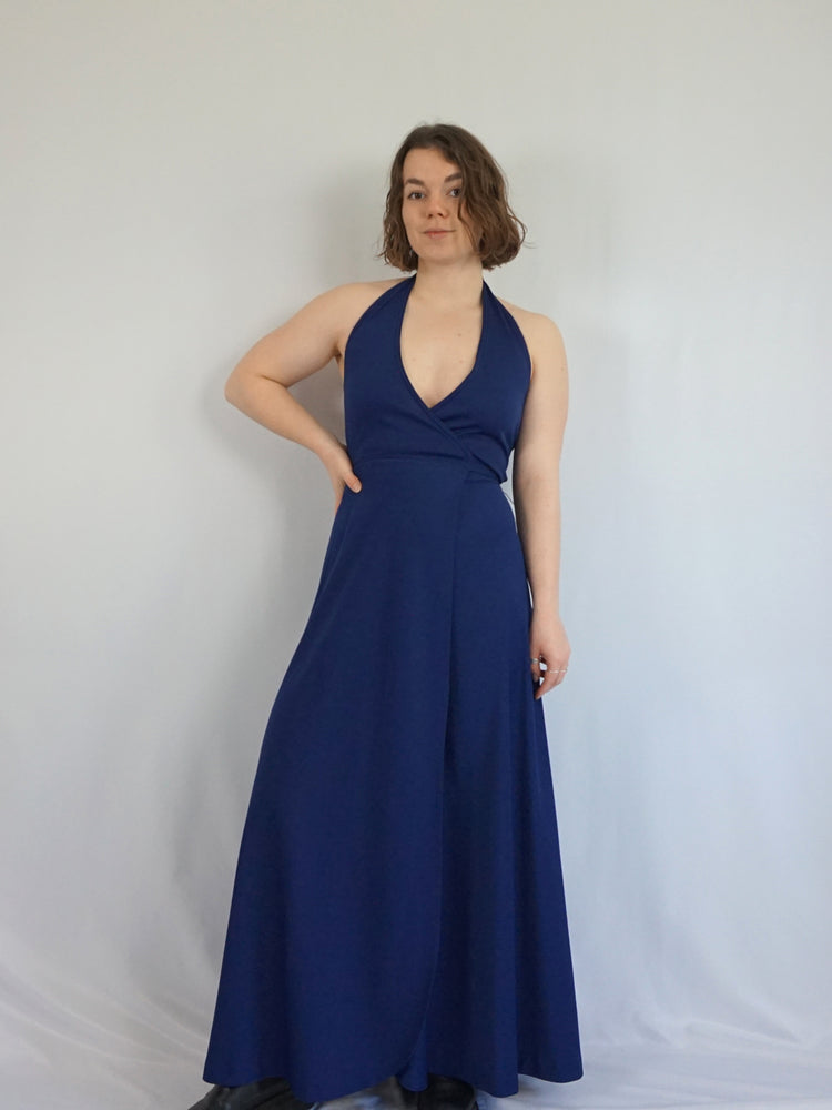 Navy Halterneck Maxi Dress - XS