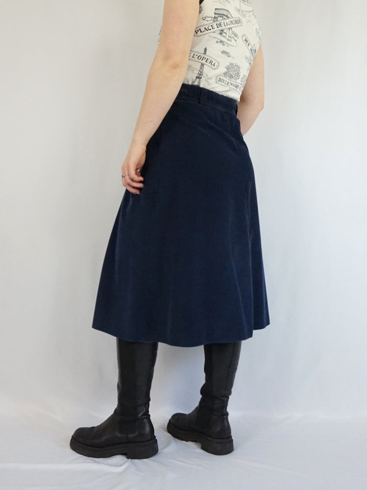 Navy Blue Corduroy Midi Skirt - 29-31"