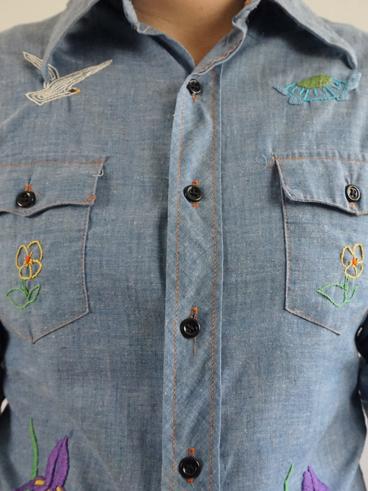 Funky Embroidered Denim Shirt - S