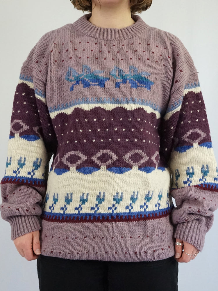 Lilac Patterned Wool Jumper - XL