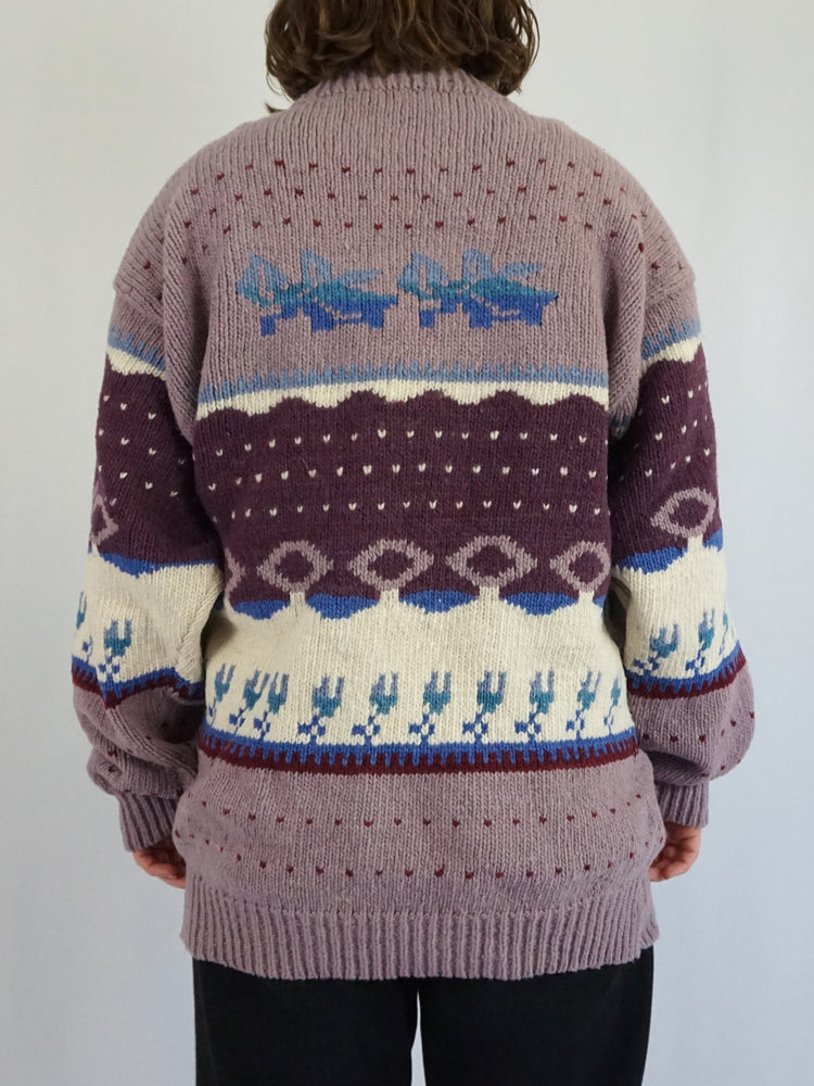 Lilac Patterned Wool Jumper - XL