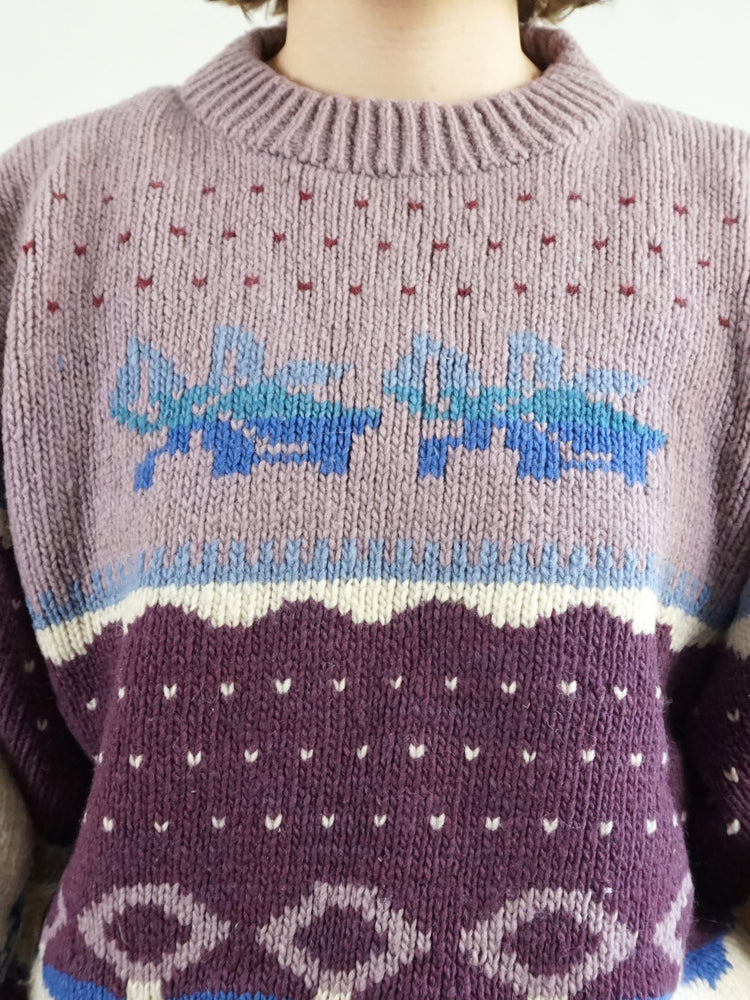 Lilac Patterned Wool Jumper - XL