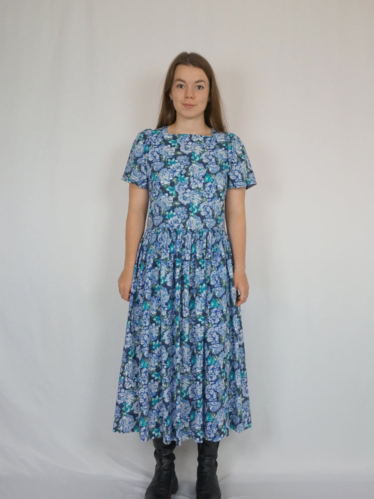 Blue Floral Laura Ashley Dress - M/L