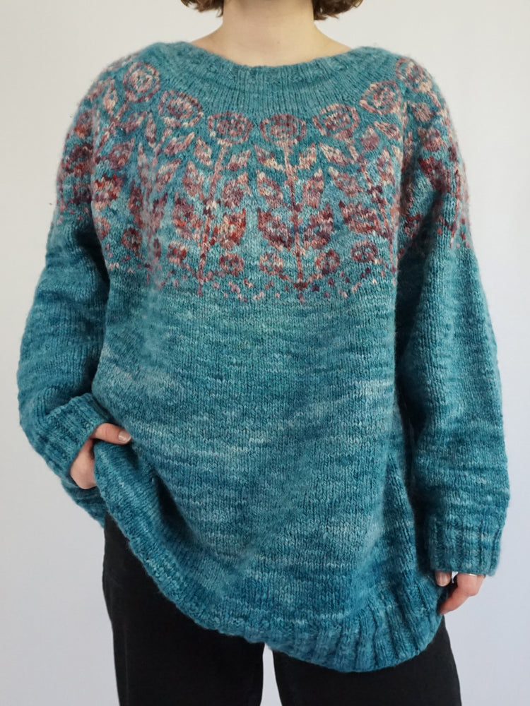 Ocean Coloured Floral Wool Jumper - XXL