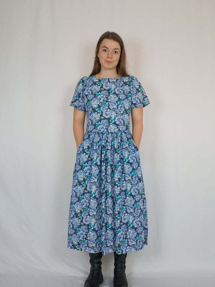 Blue Floral Laura Ashley Dress - M/L