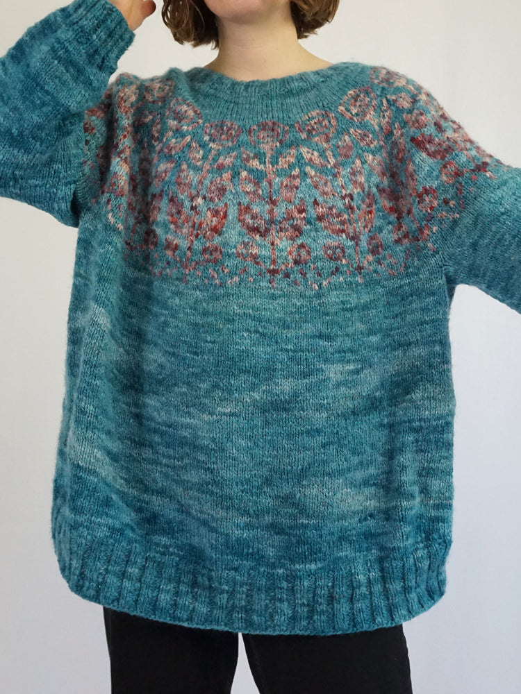 Ocean Coloured Floral Wool Jumper - XXL