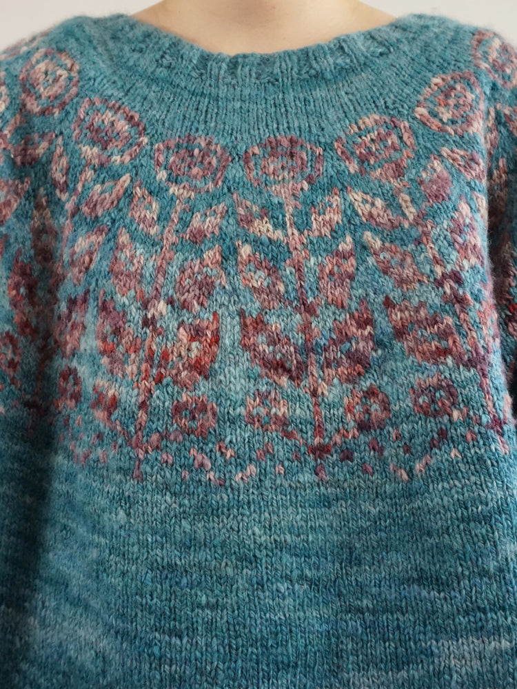 Ocean Coloured Floral Wool Jumper - XXL