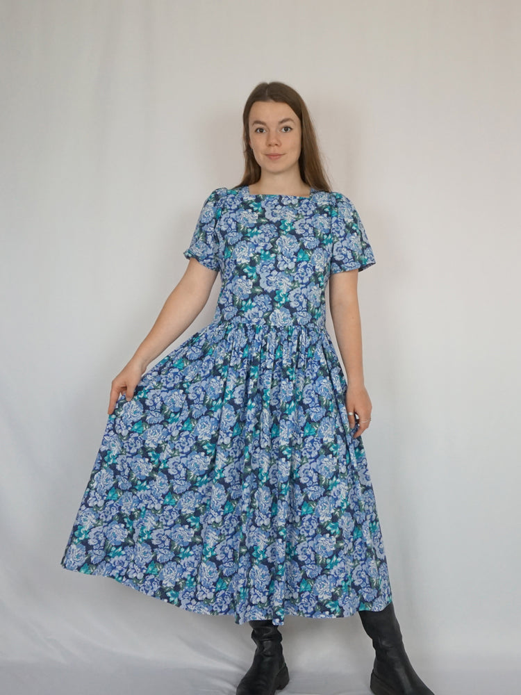 Blue Floral Laura Ashley Dress - M/L