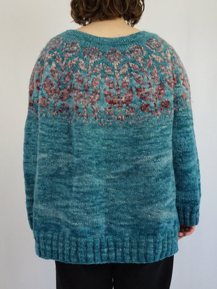 Ocean Coloured Floral Wool Jumper - XXL