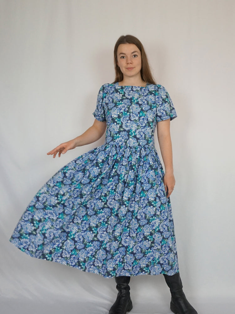 Blue Floral Laura Ashley Dress - M/L