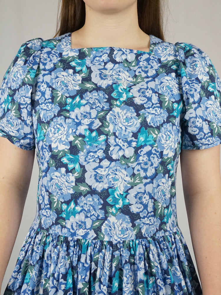 Blue Floral Laura Ashley Dress - M/L