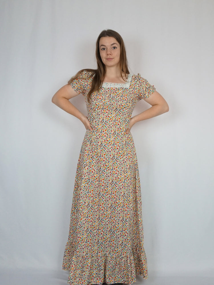 Colourful Ditsy Floral Cotton Maxi - S